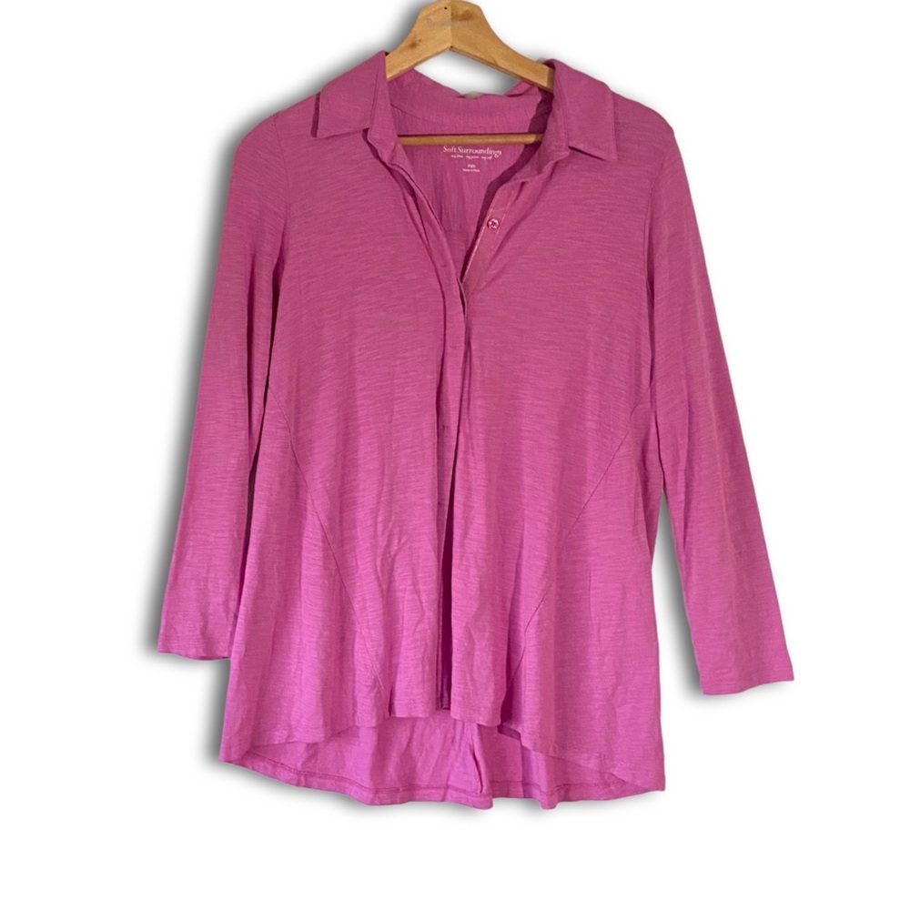 SOFT SURROUNDINGS Lightweight Petite Pink Button-Down Pima Cotton Top